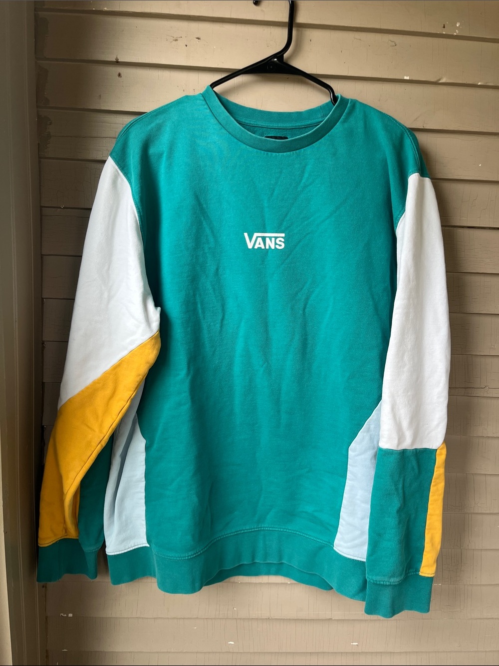 Vans Teal, White & Yellow Colorblock Crewneck Sweater